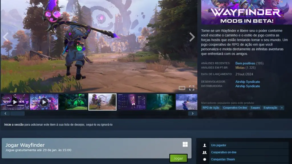 Página de Wayfinder no Steam