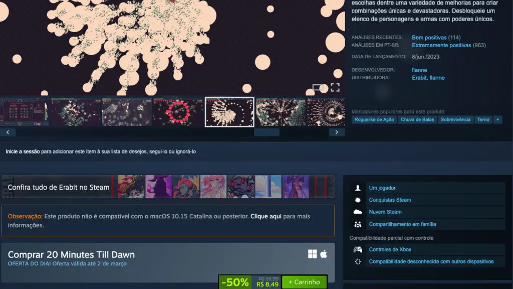 Página de 20 Minutes Till Dawn no Steam