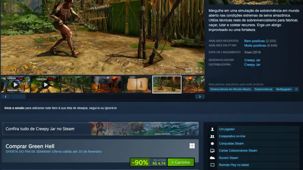 Página de Green Hell no Steam