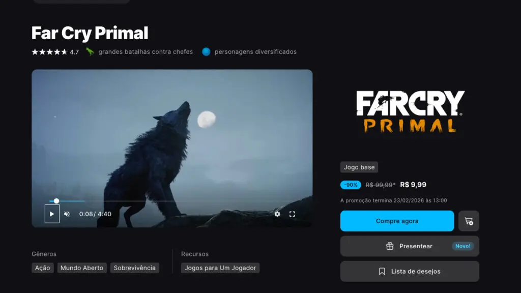 Página da promoção de Far Cry Primal na Epic Games