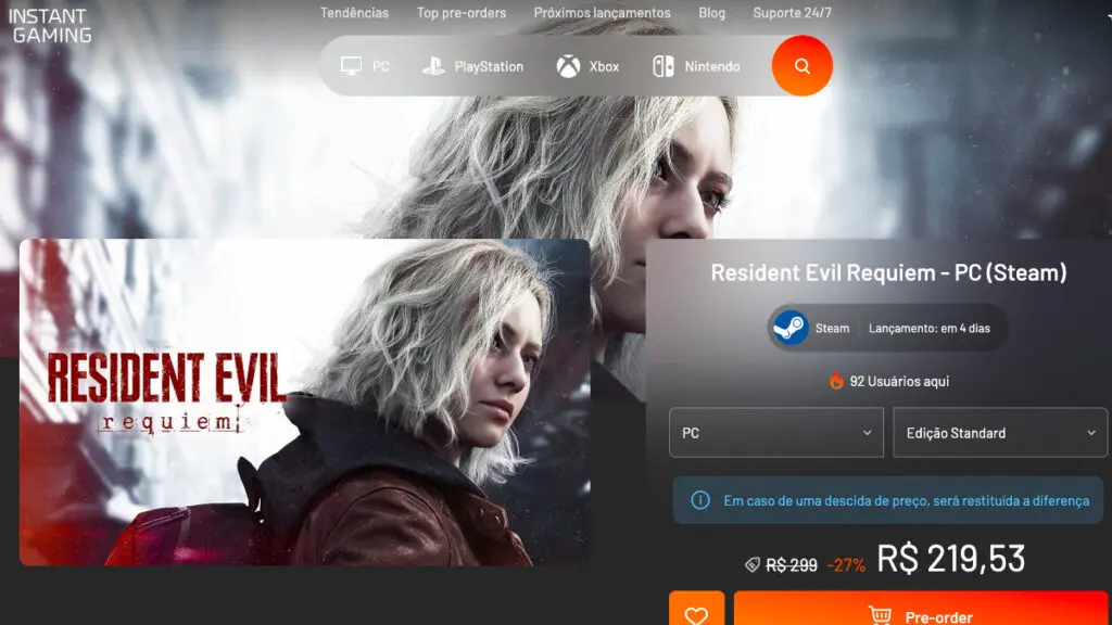 Página da promoção de Resident Evil Requiem