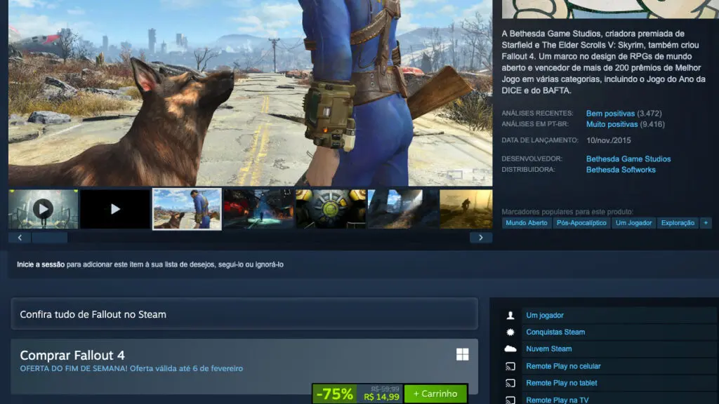 Página de Fallout 4 no Steam
