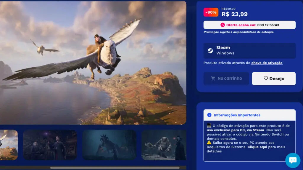 Página de Hogwarts Legacy na Nuuvem