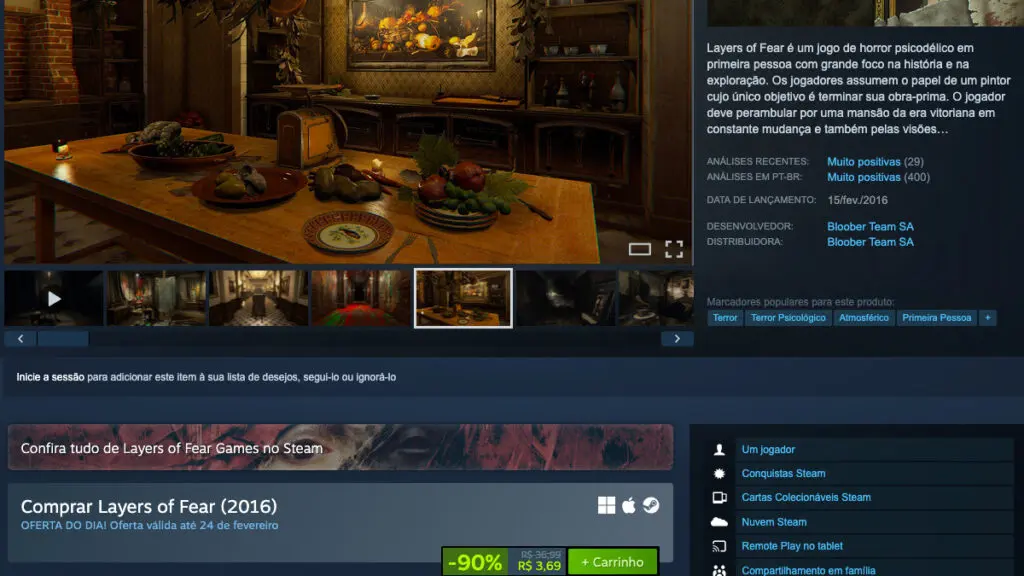 Página de Layers of Fear (2016) no Steam