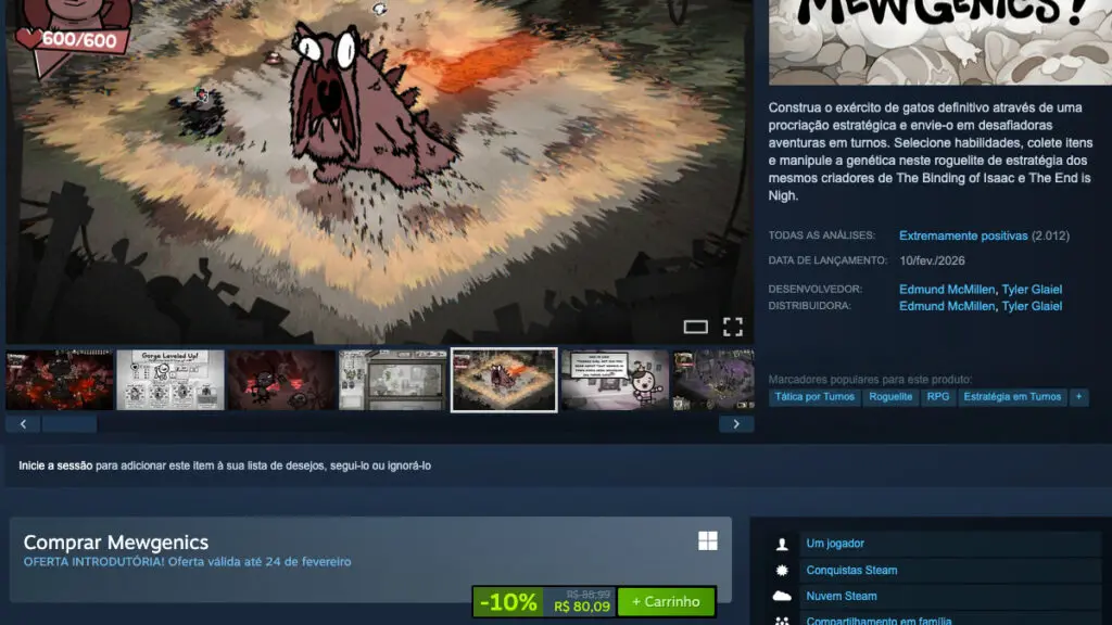 Página de Mewgenics no Steam
