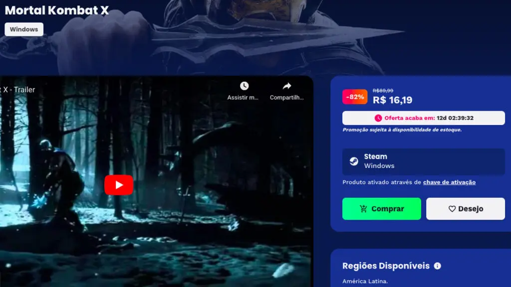 Página de Mortal Kombat X na Nuuvem