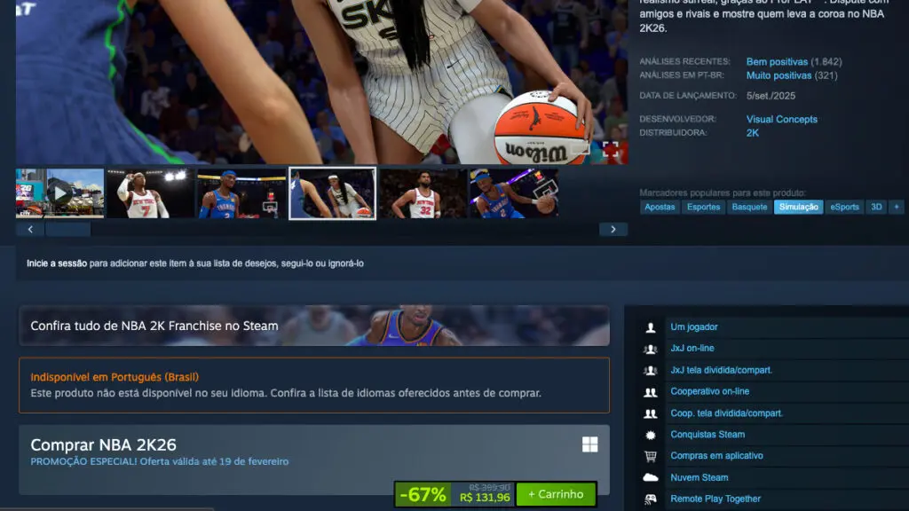 Página de NBA 2K26 no Steam