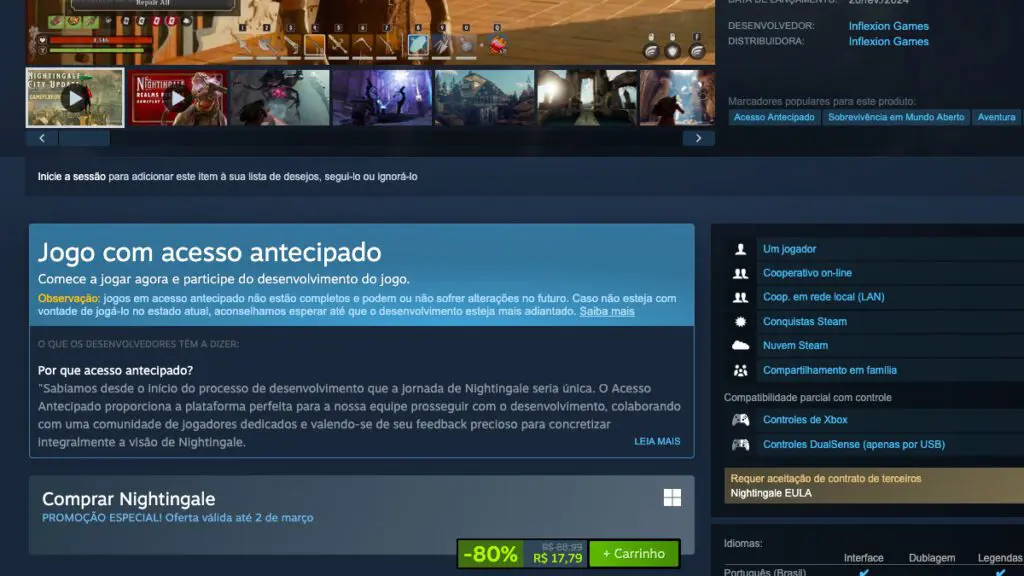 Página de Nightingale no Steam