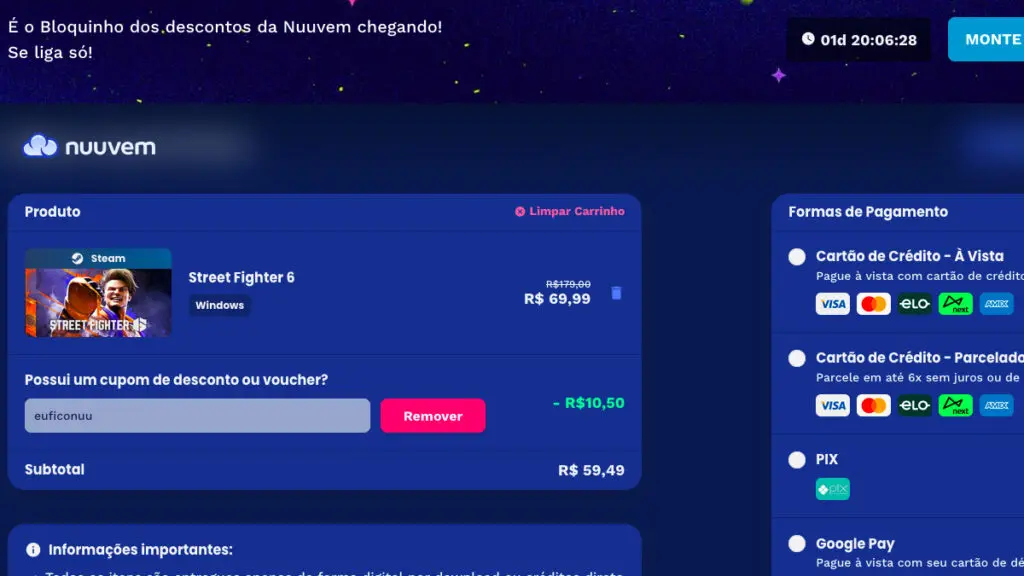 Página de Street Fighter 6 na Nuuvem