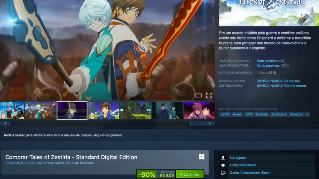 Página de Tales of Zestiria no Steam