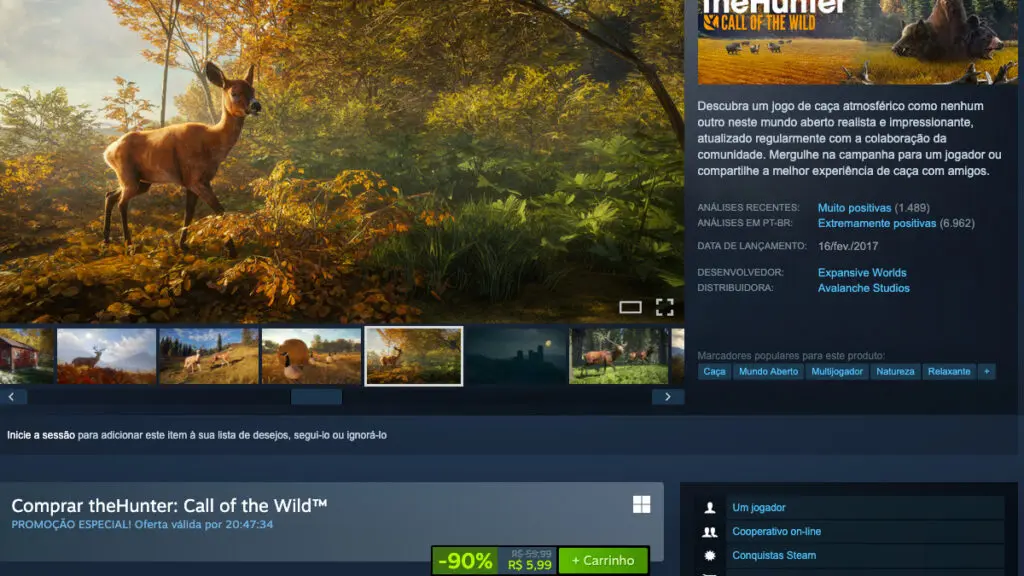 Página de theHunter: Call of the Wild no Steam