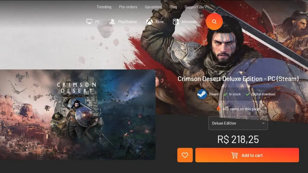 Página da promoção de Crimson Desert