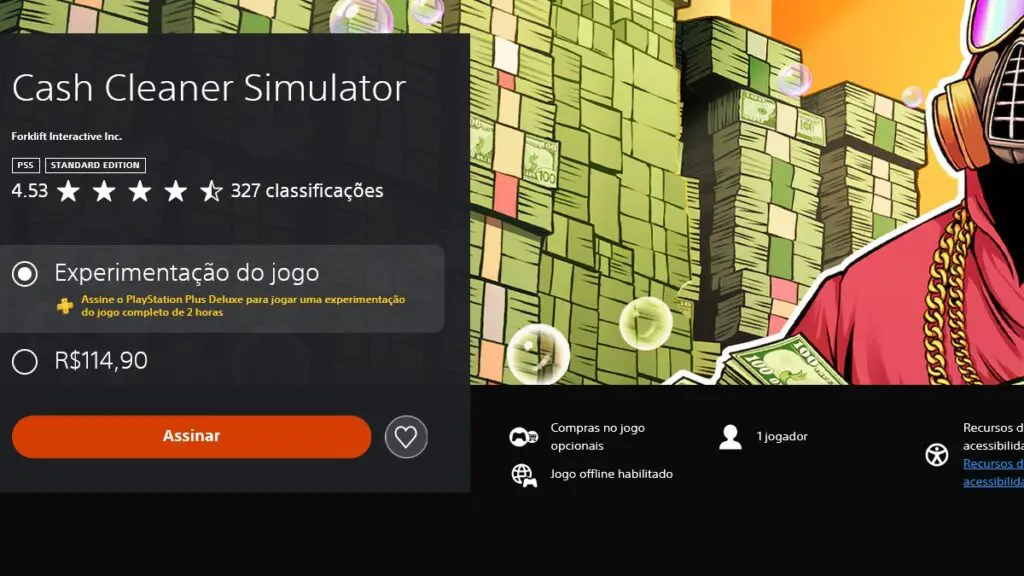 Página de Cash Cleaner Simulator na PS Store