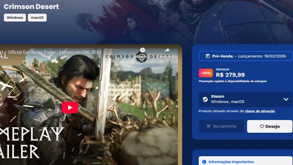 Página de Crimson Desert na Nuuvem