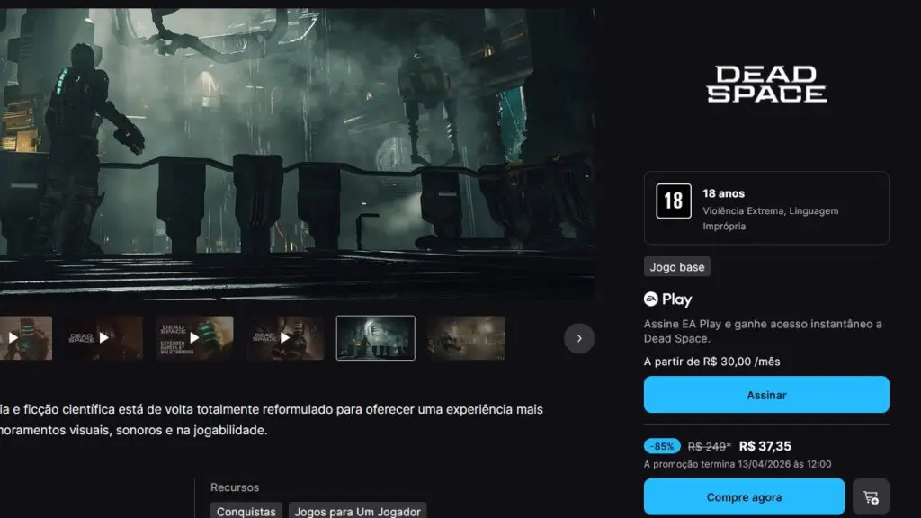 Página de Dead Space na Epic Games