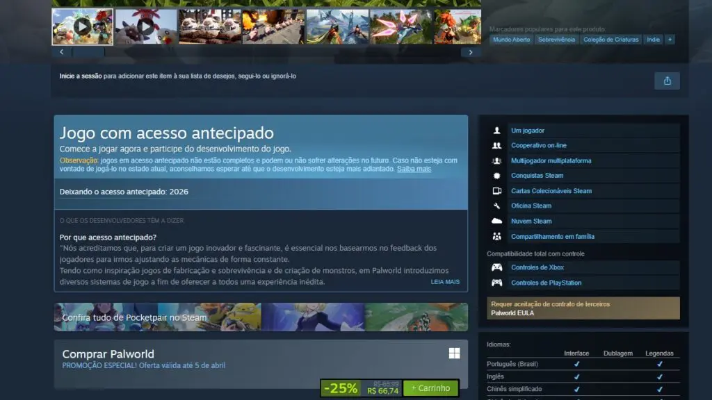 Página de Palworld no Steam