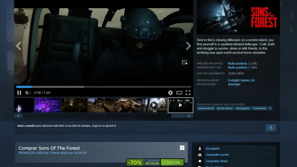 Página de Sons Of The Forest no Steam