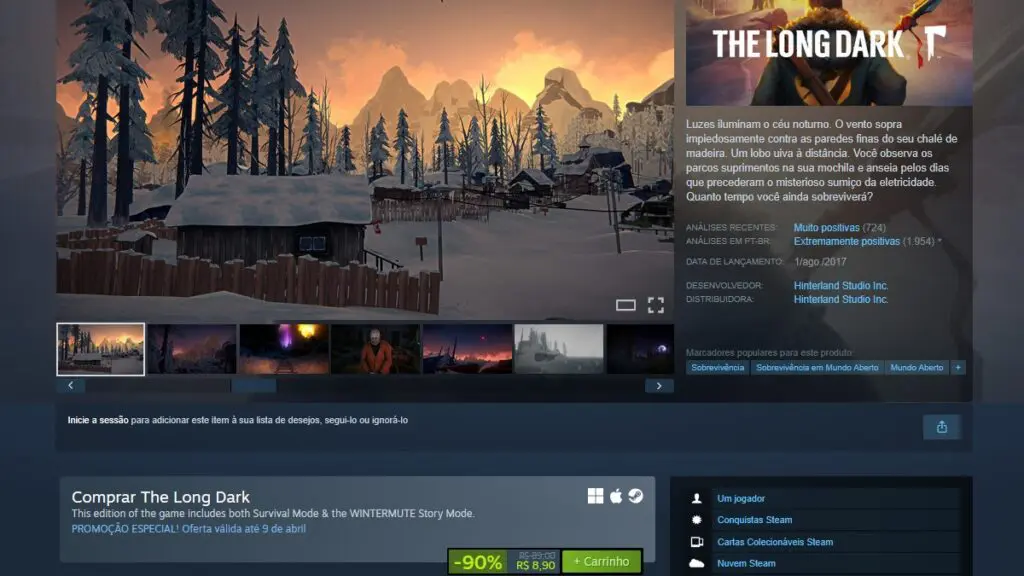 Página de The Long Dark no Steam