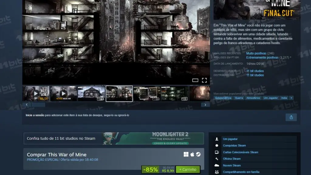Página de This War of Mine no Steam