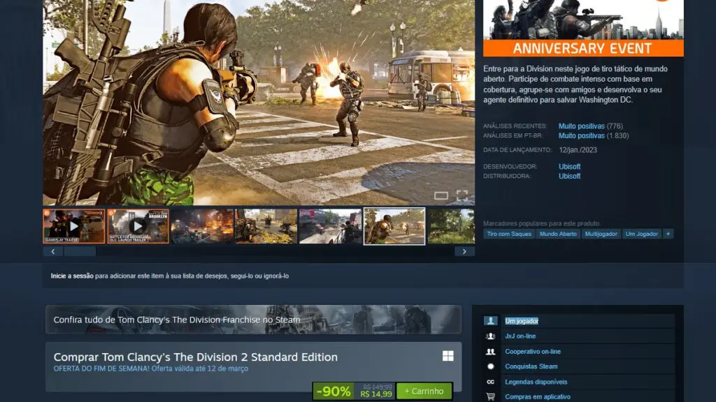 Página de Tom Clancy’s The Division 2 no Steam