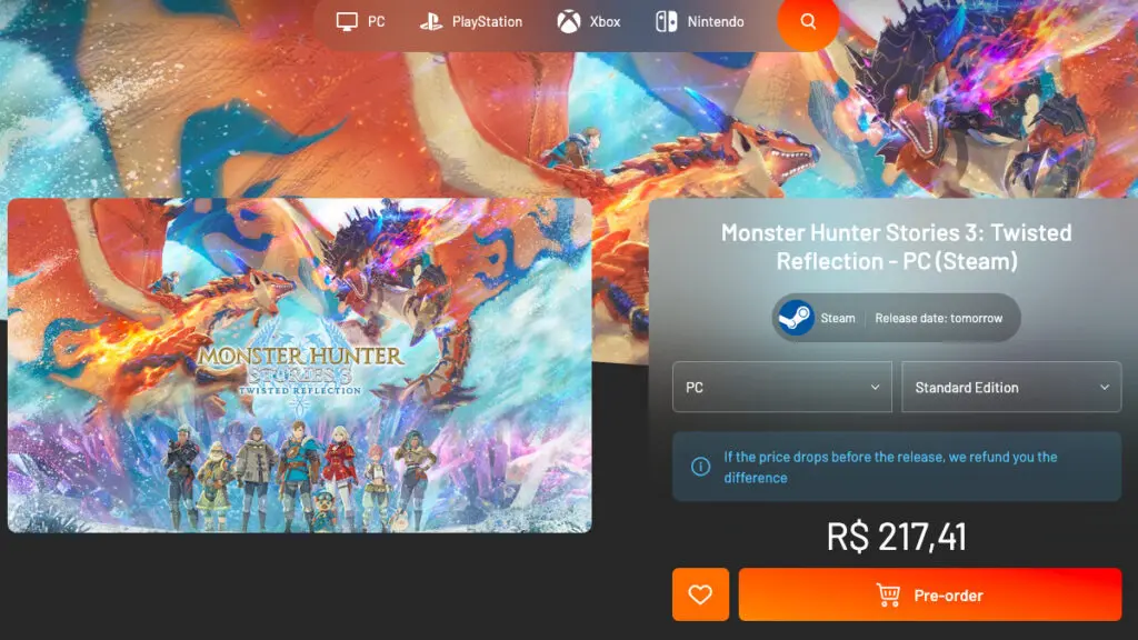 Página da promoção de Monster Hunter Stories 3