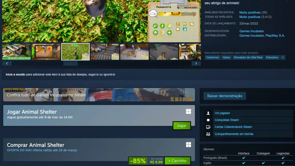Página de Animal Shelter no Steam
