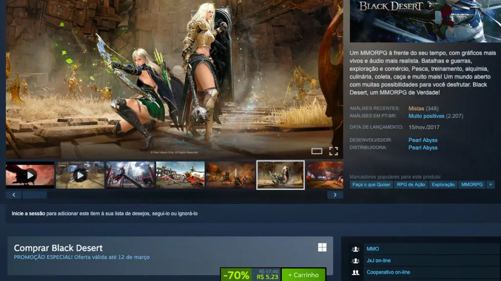 Página de Black Desert no Steam