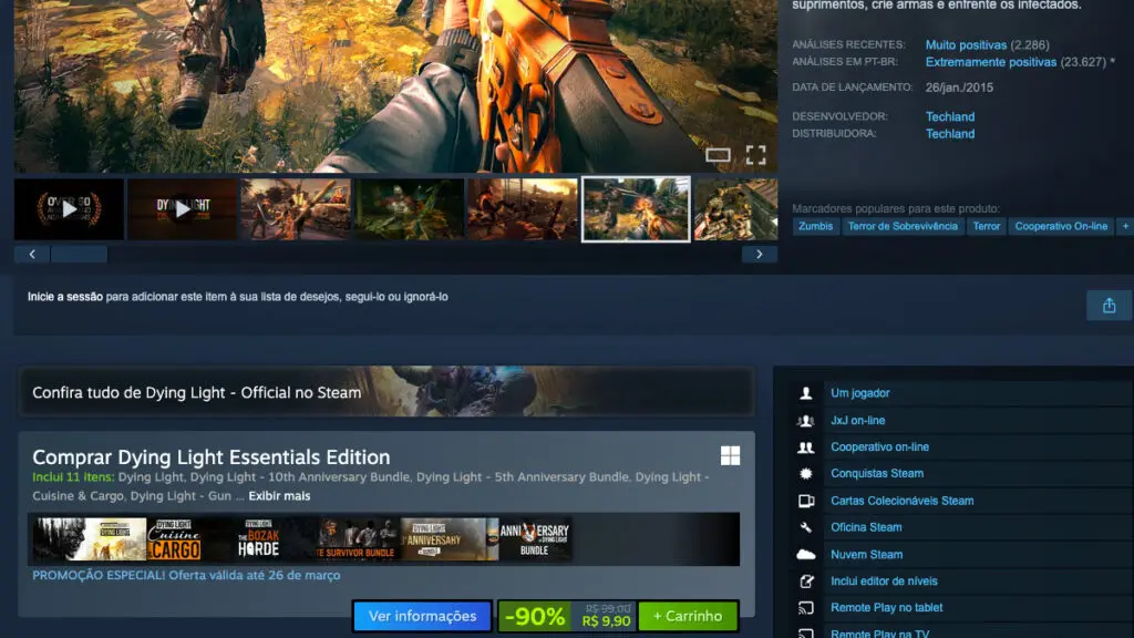Página de Dying Light Essentials Edition no Steam