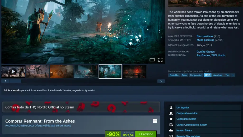 Página de Remnant: From the Ashes no Steam