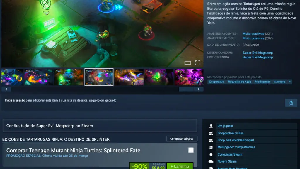 Página de Teenage Mutant Ninja Turtles: Splintered Fate no Steam