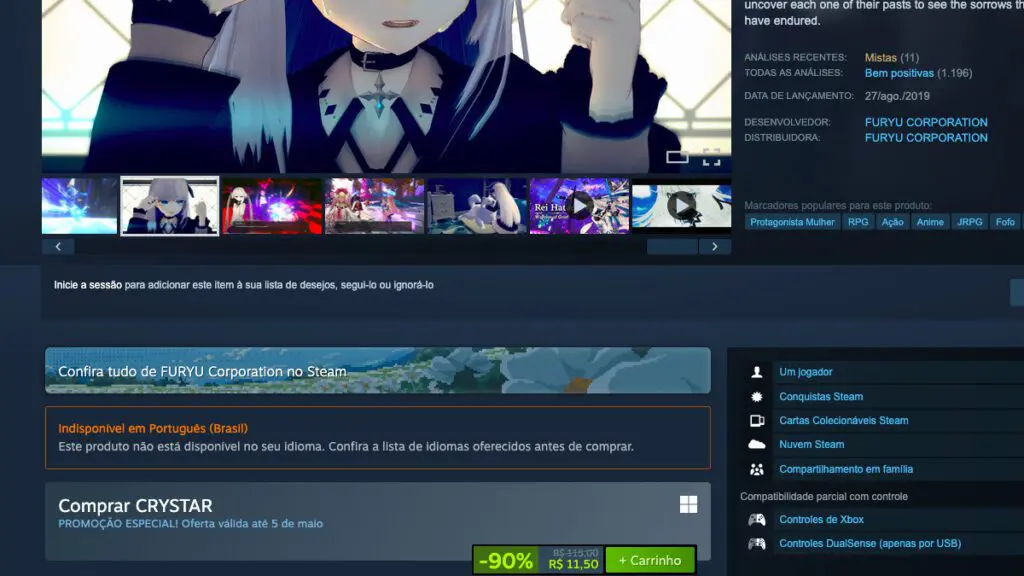 Página de CRYSTAR no Steam