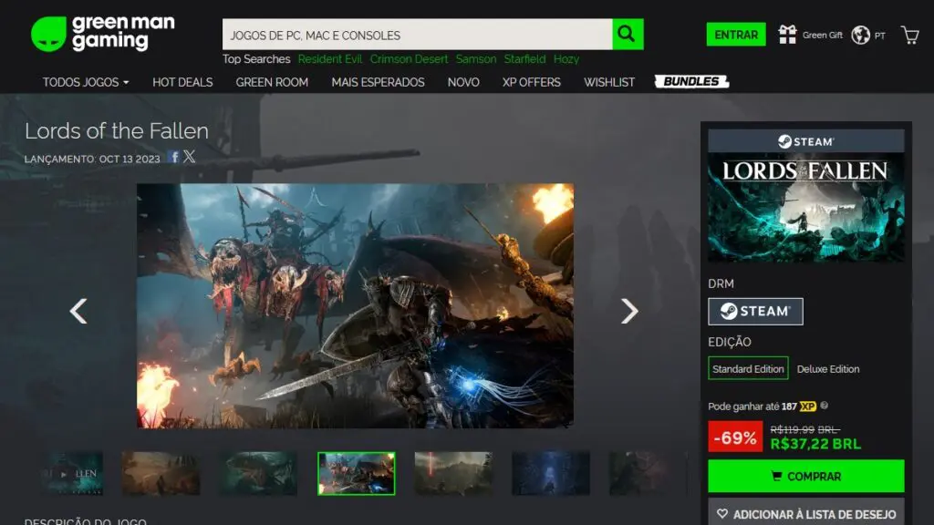 Página de Lords of the Fallen no Green Man Gaming