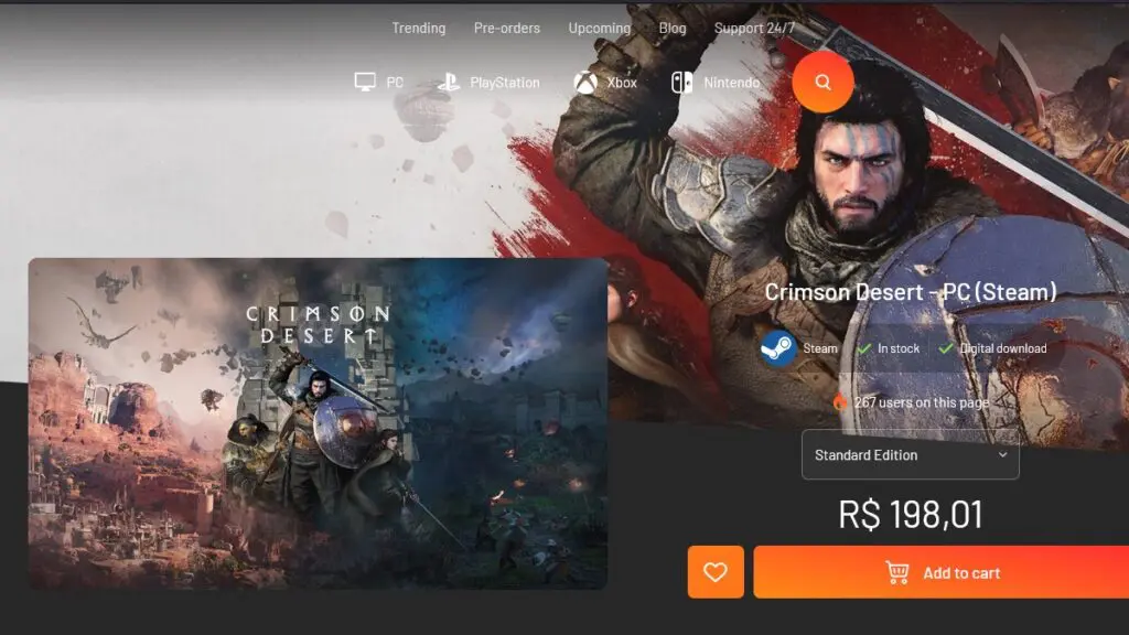 Página da promoção de Crimson Desert