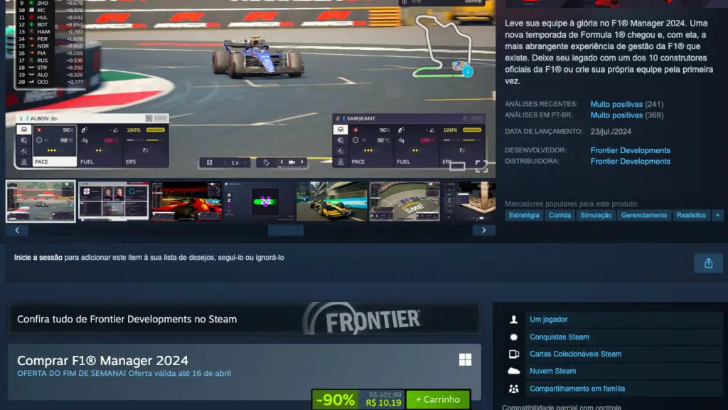 Página de F1 Manager 2024 no Steam