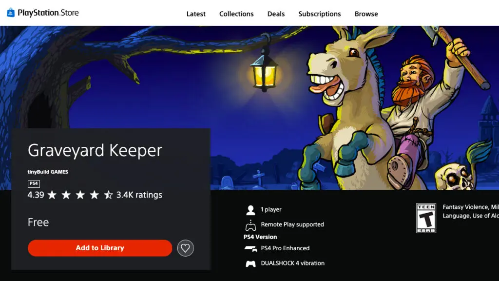 Página de Graveyard Keeper na PS Store