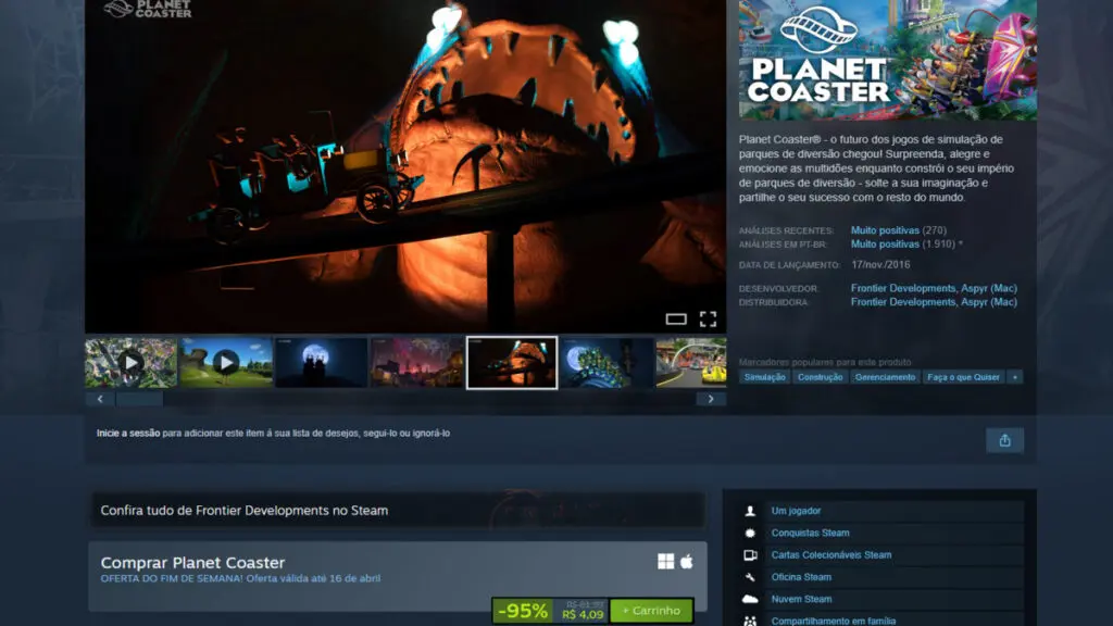 Página de Planet Coaster no Steam