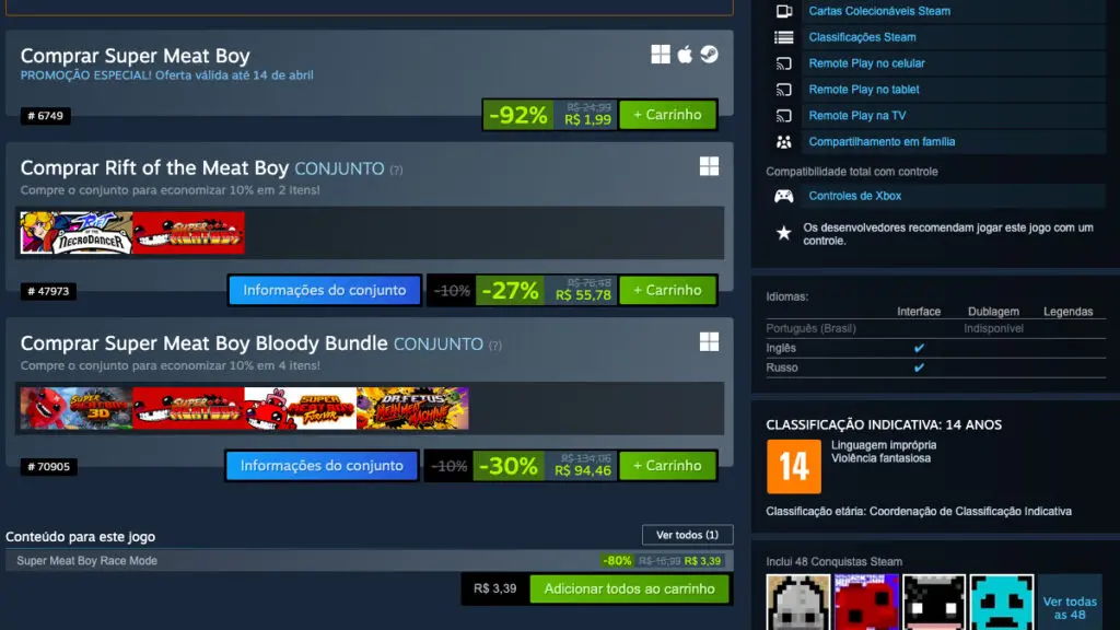 Página de Super Meat Boy no Steam
