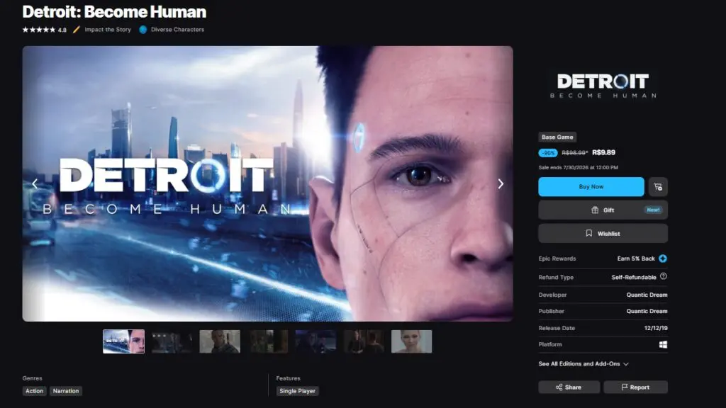 Página de Detroit: Become Human na Epic Gameságina de Detroit: Become Human na Epic Games