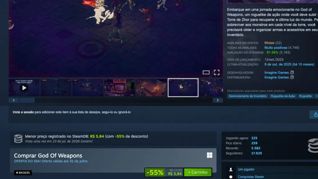 Página de God Of Weapons no Steam