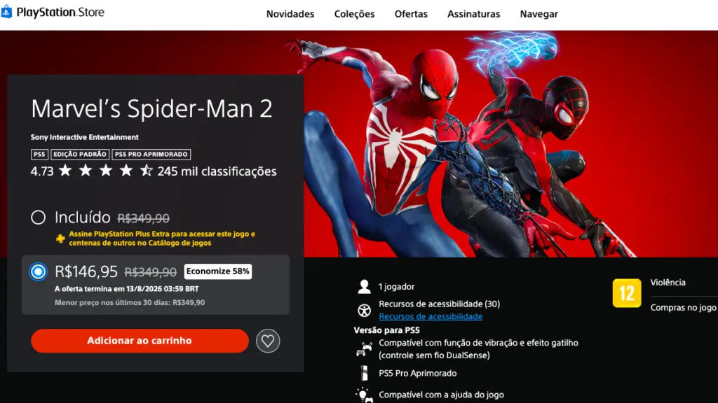 Página de Marvel’s Spider-Man 2 na PS Store