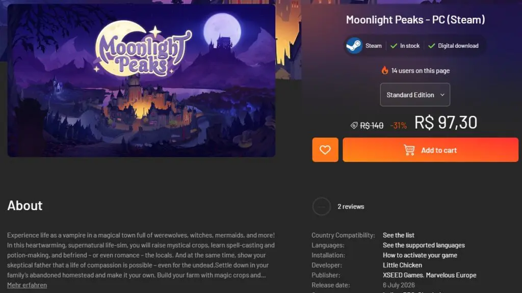 Página de Moonlight Peaks na Instant Gaming