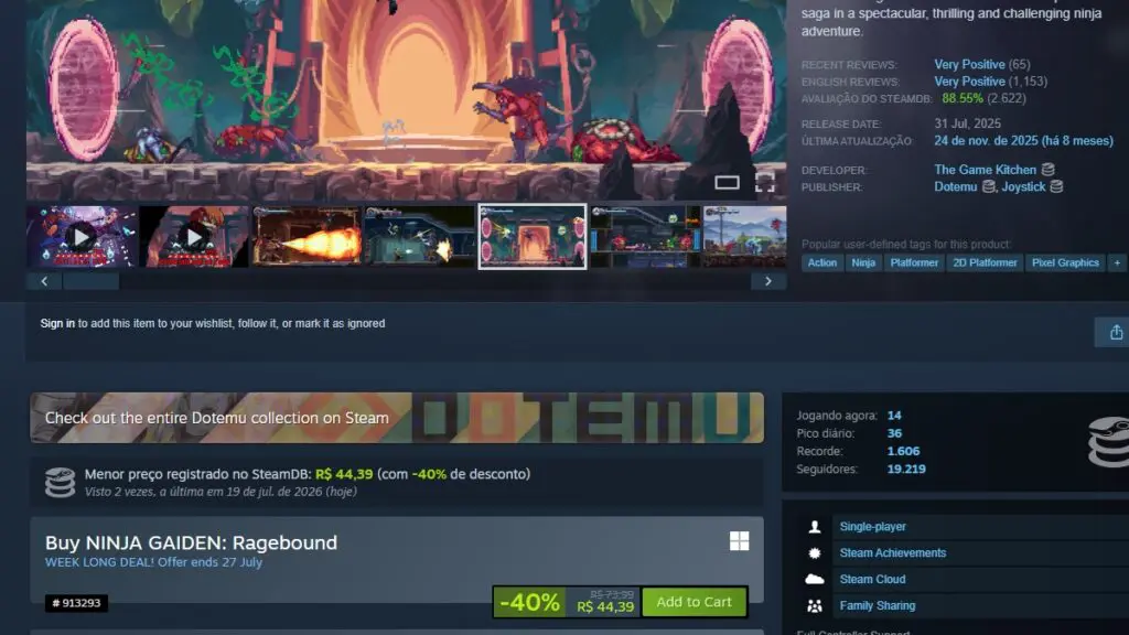 Página de NINJA GAIDEN: Ragebound no Steam