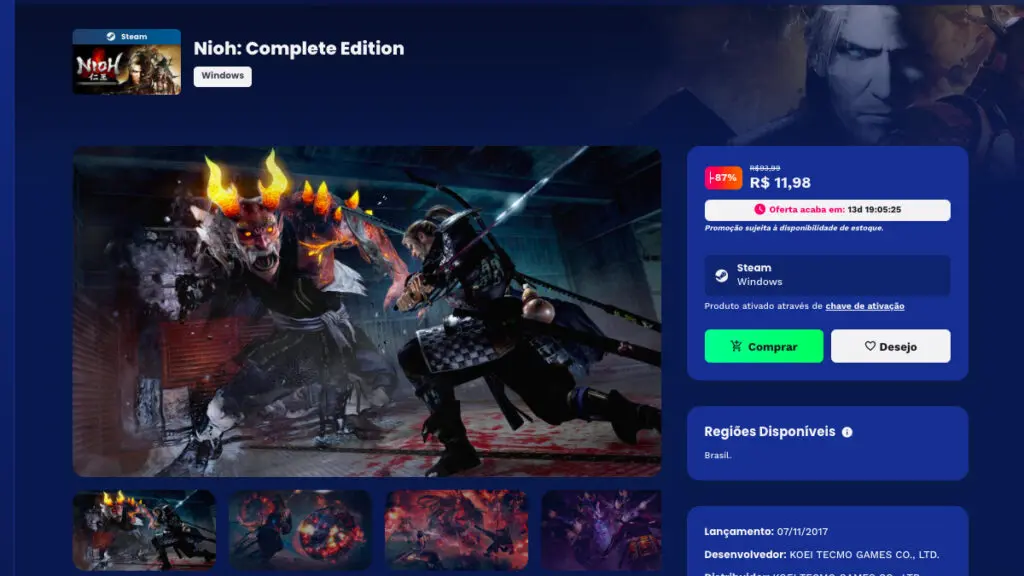 Página de Nioh: Complete Edition na Nuuvem