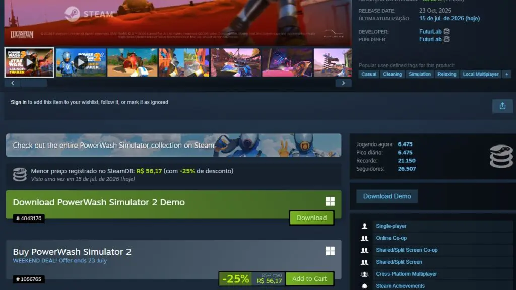 Página de PowerWash Simulator 2 no Steam