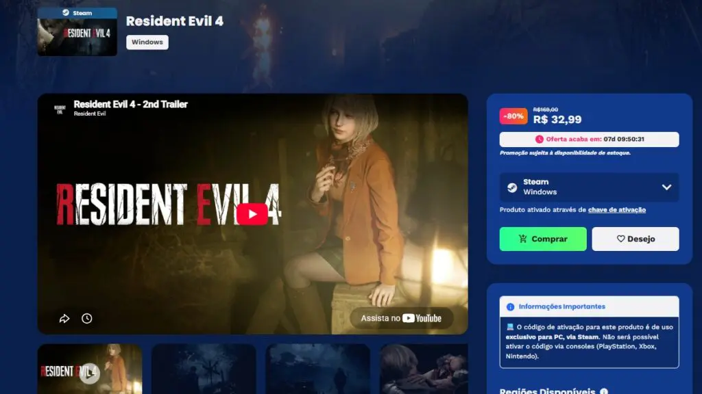 Página de Resident Evil 4 na Nuuvem