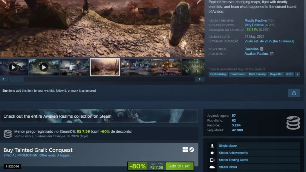 Página de Tainted Grail: Conquest no Steam