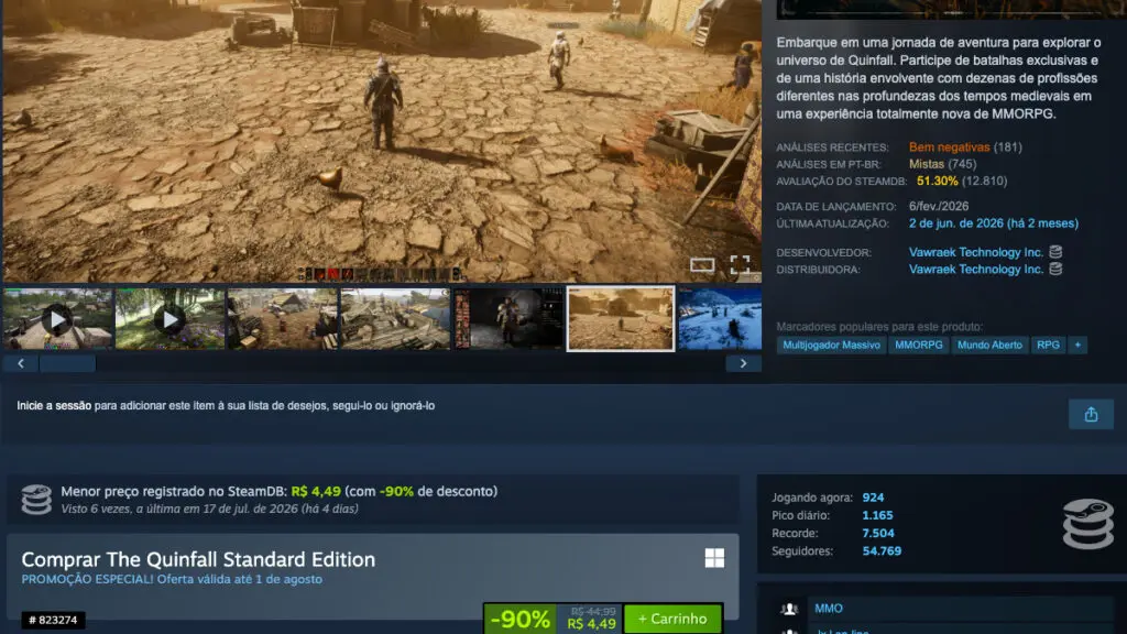 Página de The Quinfall no Steam