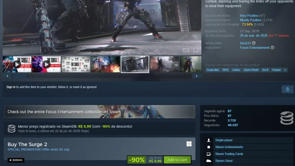 Página de The Surge 2 no Steam