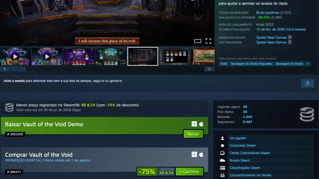 Página de Vault of the Void no Steam