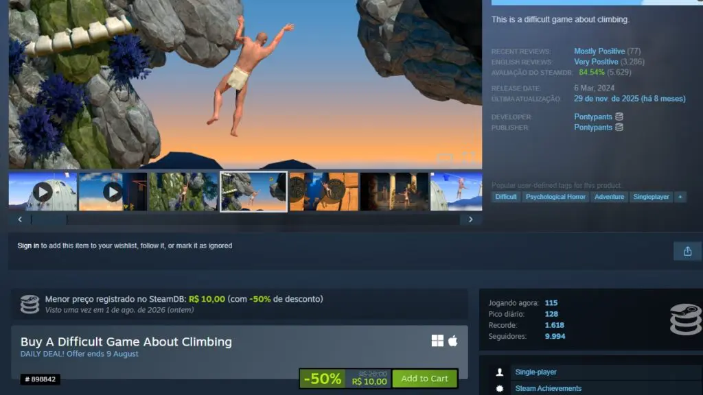 Página de A Difficult Game About Climbing no Steam